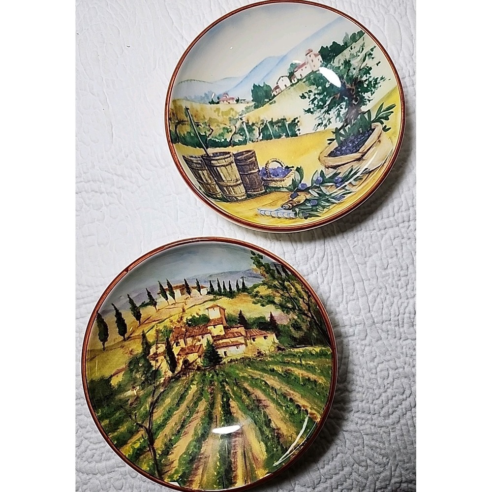 Set Of 2 cmg Olive Motif Oil Dipping/Salad Bowls Hand painted In Portugal. 5.75'